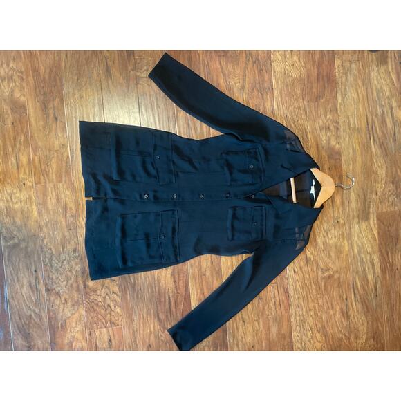 Vintage Y2K EXPRESS Sheer Black LONG Jacket with Pockets Size Medium / m - Picture 5 of 8